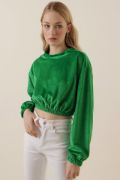 55392 Kadife Crop Bluz - Yeşil resmi